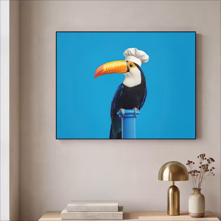 Tucan - Sokkel - Vogel - Koksmuts Textielframe - compleet frame klein -sfeer2