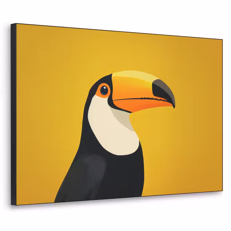 Toekan - Minimalistisch - Snavel - Oranje Textielframe - compleet frame klein -3d