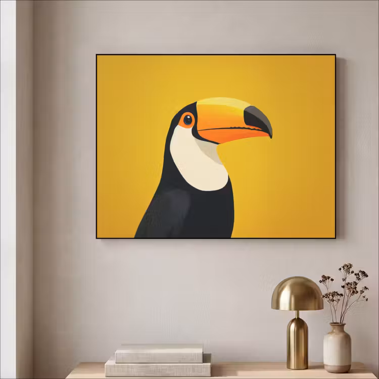 Toekan - Minimalistisch - Snavel - Oranje Textielframe zwart klein -sfeer2