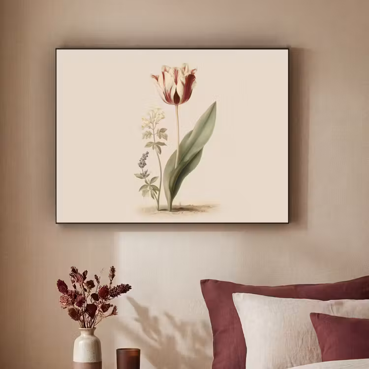 Tulp - Minimalistisch - Beige Textielframe zwart klein -sfeer1