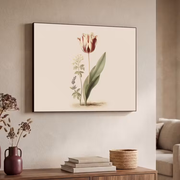Tulp - Minimalistisch - Beige Textielframe zwart klein -sfeer3