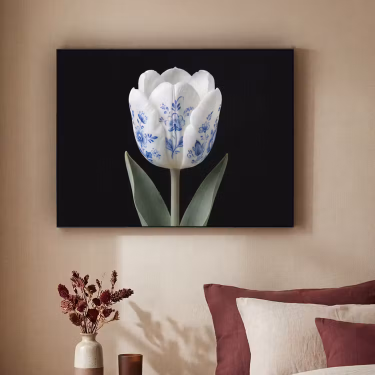 Art Frame - Tulpe - Muster - Blau - Tulp - Patroon - Blauw Textielframe zwart klein