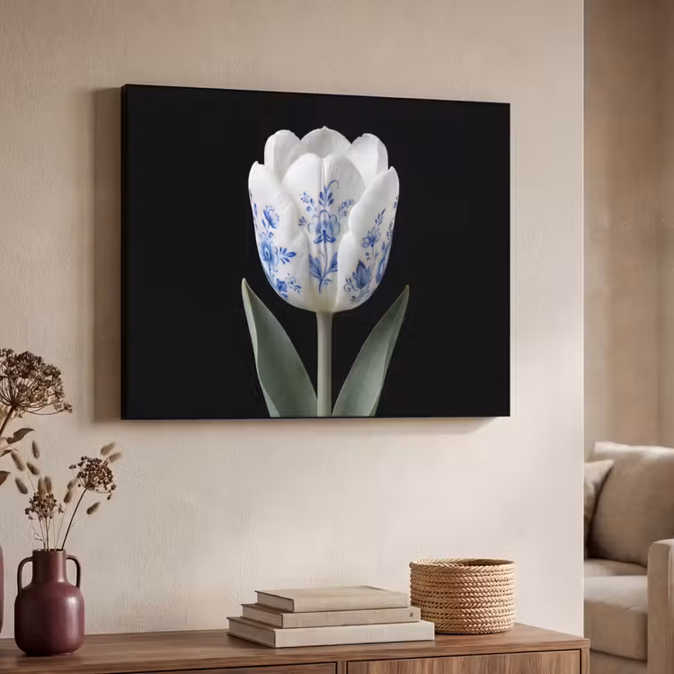Art Frame - Tulpe - Muster - Blau - Tulp - Patroon - Blauw Textielframe zwart klein