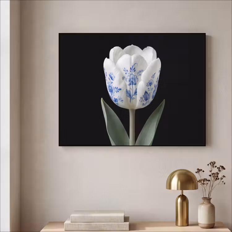 Art Frame - Tulpe - Muster - Blau - Tulp - Patroon - Blauw Textielframe zwart klein