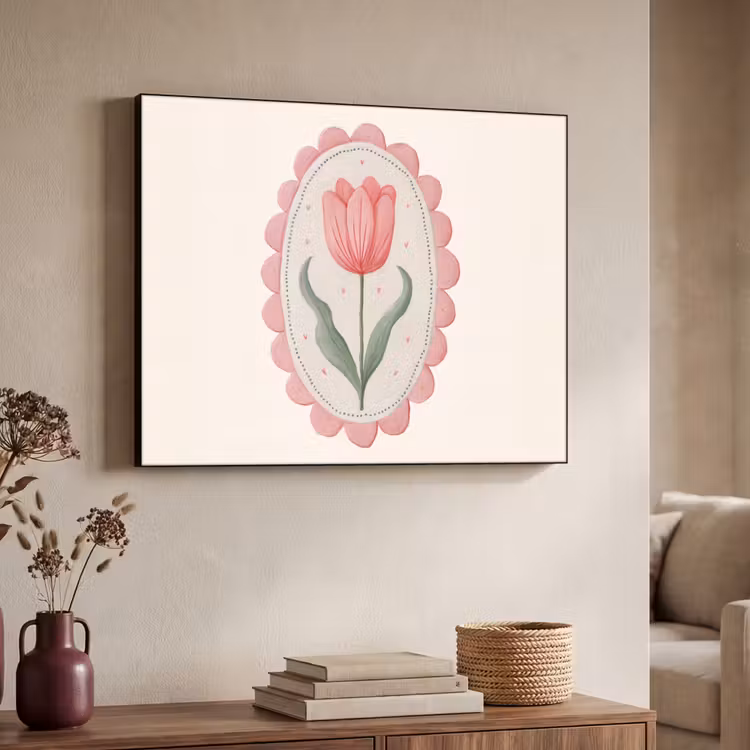 Tulp - Lijst - Ovaal - Illustratie Textielframe - compleet frame klein -sfeer3