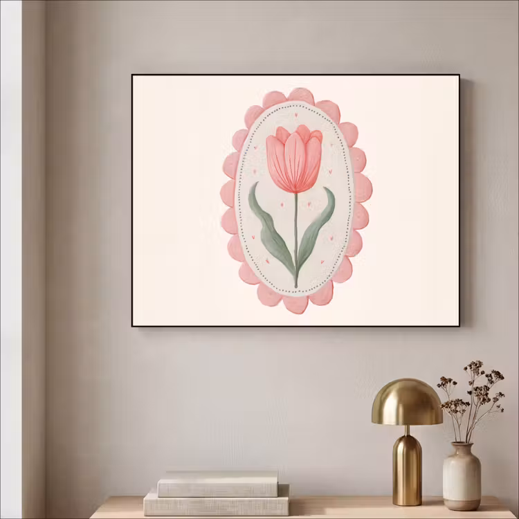 Tulp - Lijst - Ovaal - Illustratie Textielframe - compleet frame klein -sfeer2