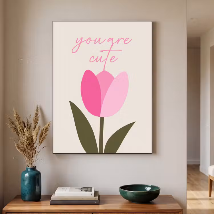 Tulp - Roze - Valentijn - Bloem Textielframe zwart klein -sfeer1