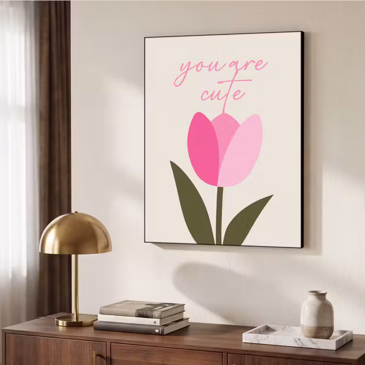 Tulp - Roze - Valentijn - Bloem Textielframe zwart klein -sfeer3