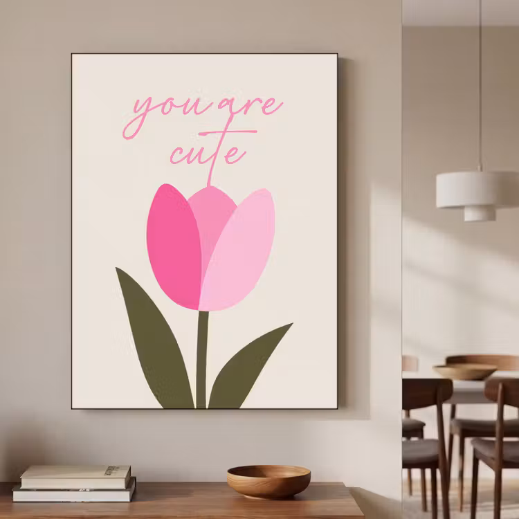Tulp - Roze - Valentijn - Bloem Textielframe zwart klein -sfeer2