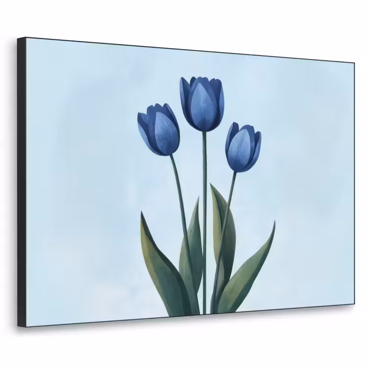 Tulpen - Blauw - Bladeren Textielframe zwart klein -3d
