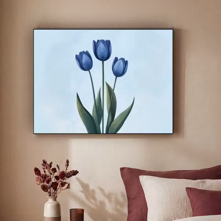 Tulpen - Blauw - Bladeren Textielframe - compleet frame klein -sfeer1