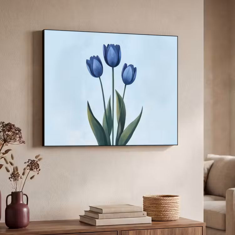 Tulpen - Blauw - Bladeren Textielframe - compleet frame klein -sfeer3