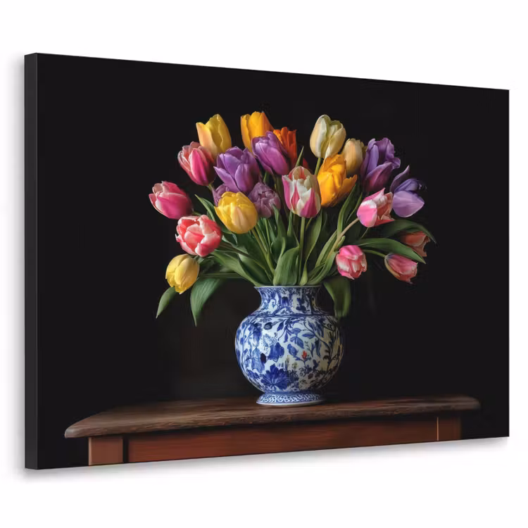 Tulpen - Kleuren - Hout - Vaas Textielframe - compleet frame klein -3d