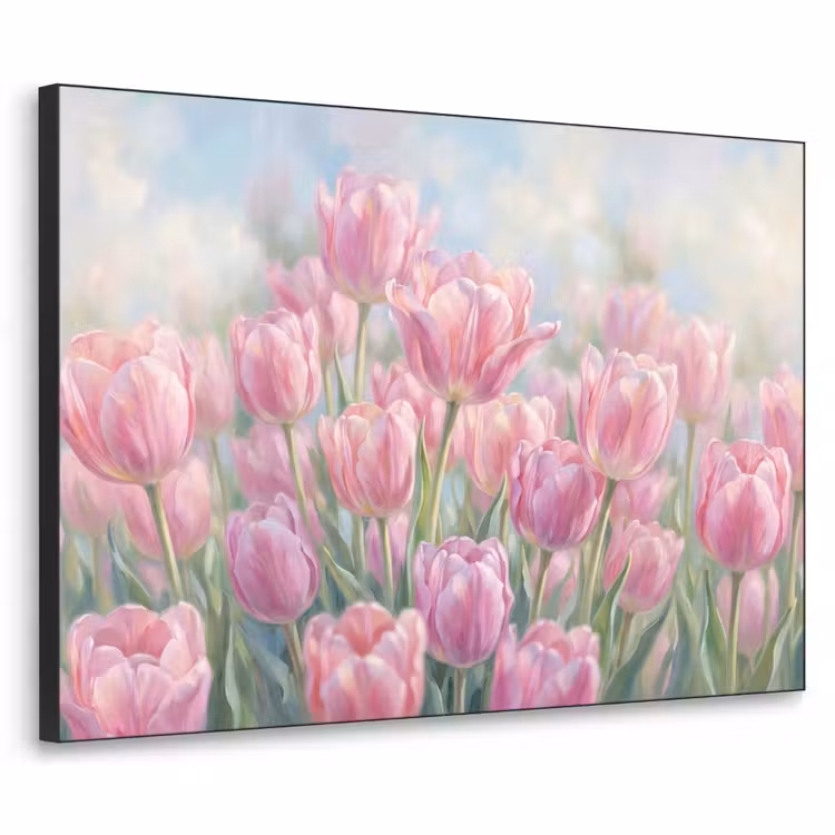 Tulpen - Veld - Lente - Roze Textielframe zwart klein -3d