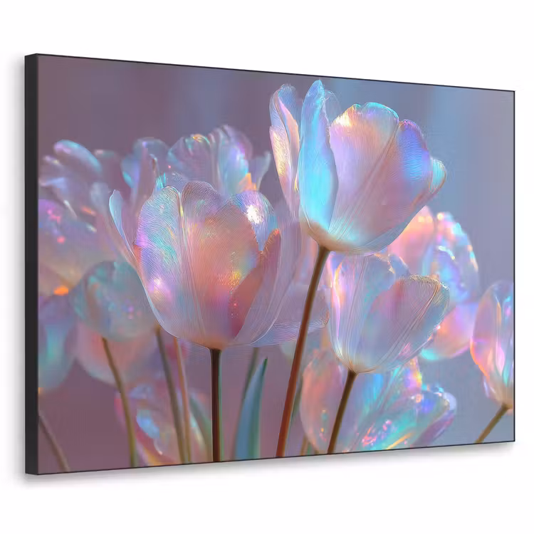 Tulpen - Glazen - Bloemblaadjes - Pasteltinten Textielframe zwart klein -3d