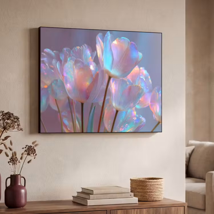 Tulpen - Glazen - Bloemblaadjes - Pasteltinten Textielframe - compleet frame klein -sfeer3