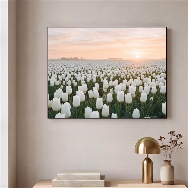 Tulpen - Landschap - Wit Textielframe zwart klein -sfeer2
