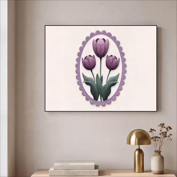 Tulpen - Paars - Lijst - Bladeren Textielframe zwart klein -sfeer2