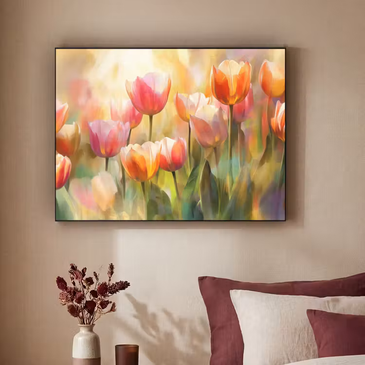 Tulpen - Sprookjesachtig - Kleurrijk Textielframe - compleet frame klein -sfeer1