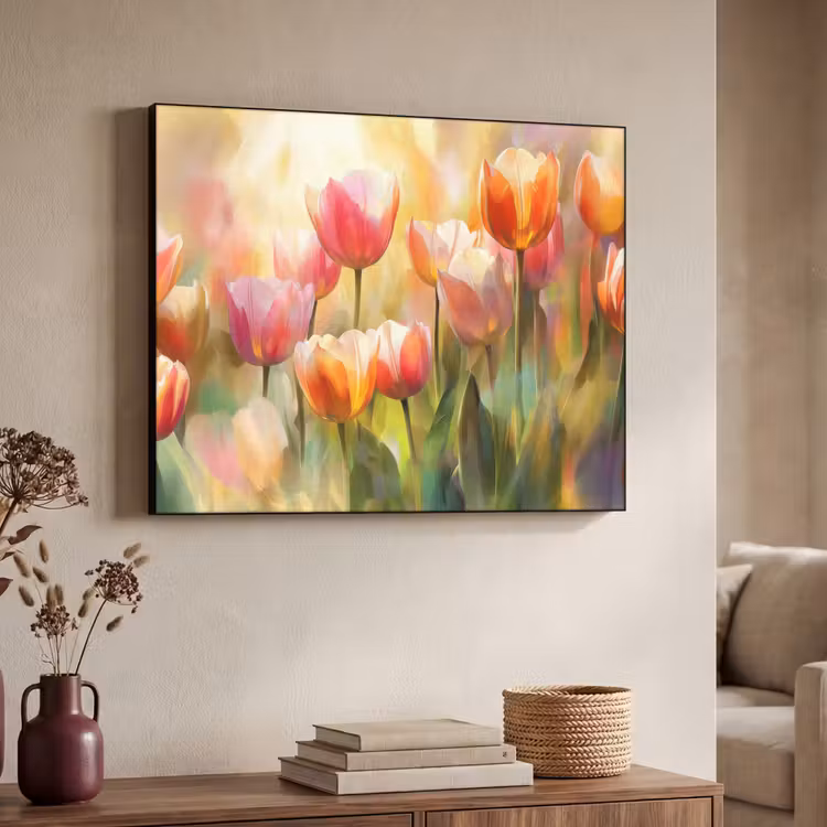 Tulpen - Sprookjesachtig - Kleurrijk Textielframe zwart klein -sfeer3