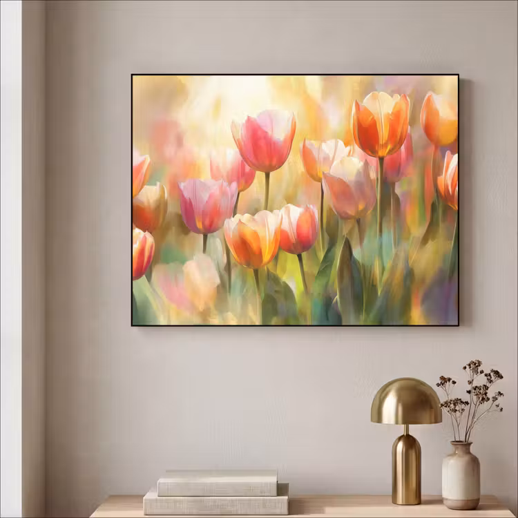 Tulpen - Sprookjesachtig - Kleurrijk Textielframe zwart klein -sfeer2
