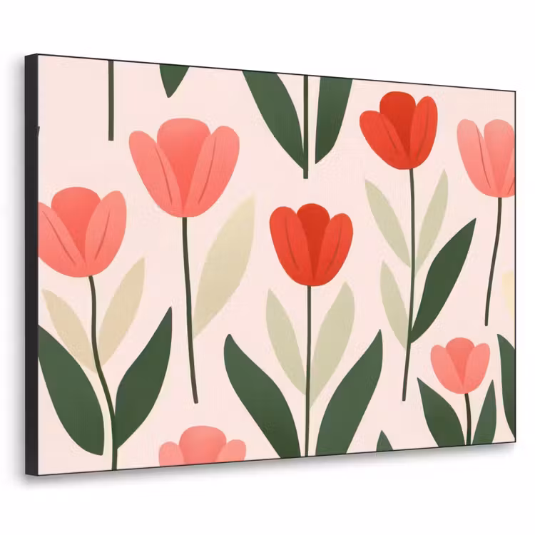 Tulpen - Modern - Roze Textielframe zwart klein -3d