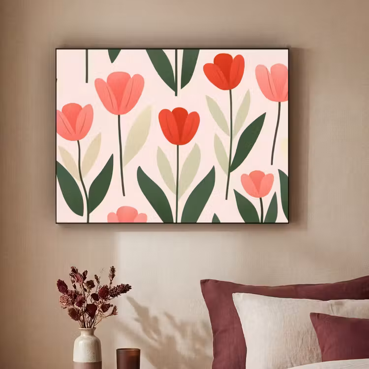 Tulpen - Modern - Roze Textielframe - compleet frame klein -sfeer1