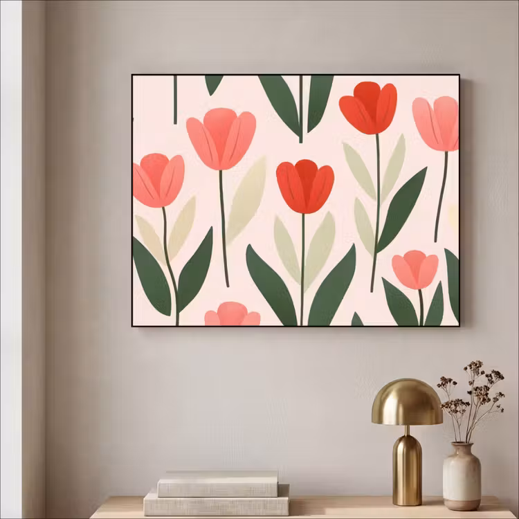 Tulpen - Modern - Roze Textielframe - compleet frame klein -sfeer2
