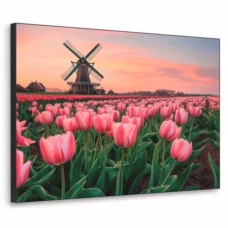 Tulpen - Molen - Nederland Textielframe zwart klein -3d