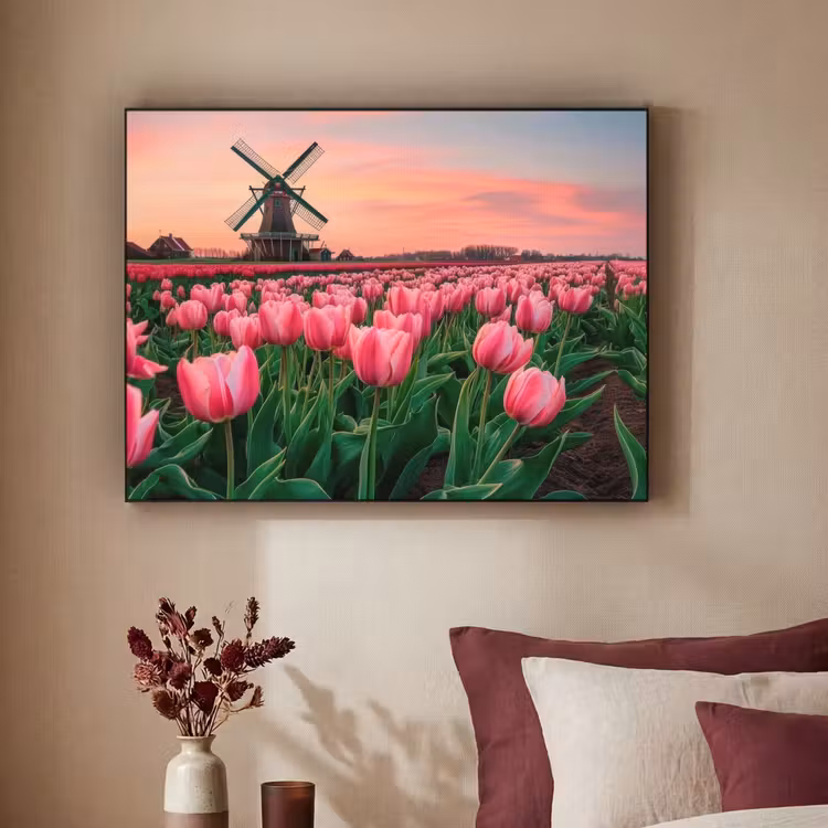 Tulpen - Molen - Nederland Textielframe zwart klein -sfeer1