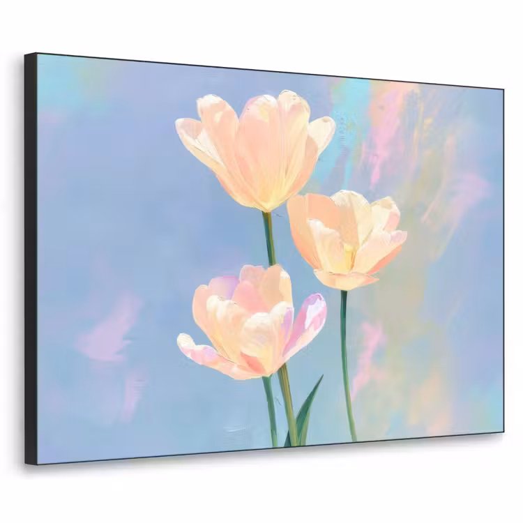 Tulpen - Roze accenten - Blauw Textielframe - compleet frame klein -3d