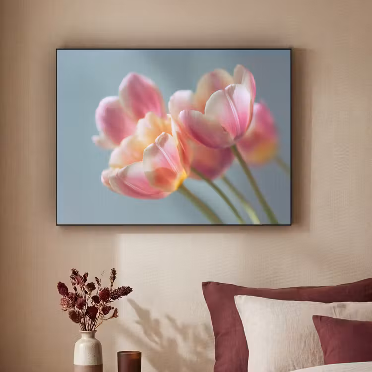 Tulpen - Roze - Stelen Textielframe - compleet frame klein -sfeer1