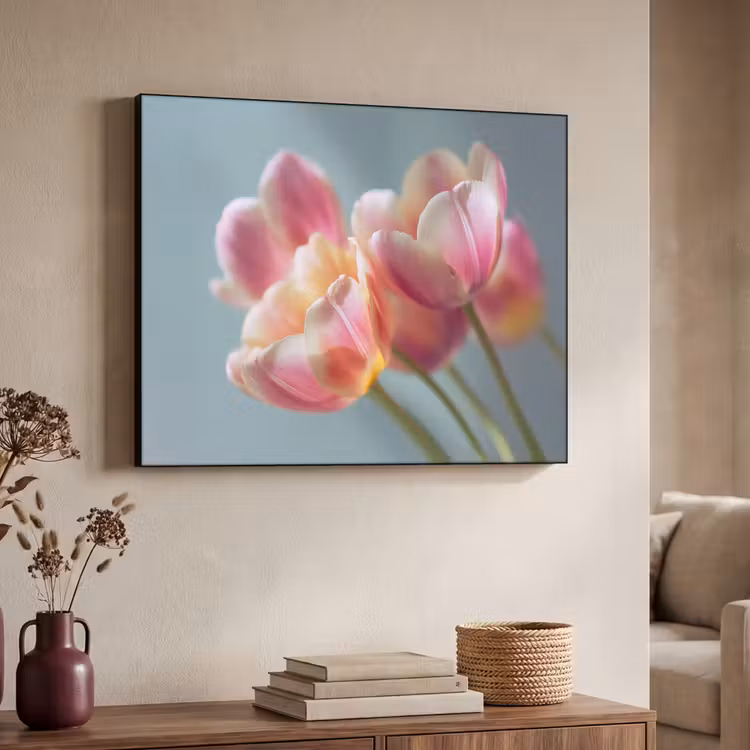 Tulpen - Roze - Stelen Textielframe zwart klein -sfeer3