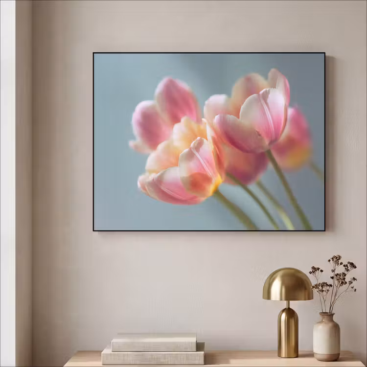 Tulpen - Roze - Stelen Textielframe - compleet frame klein -sfeer2
