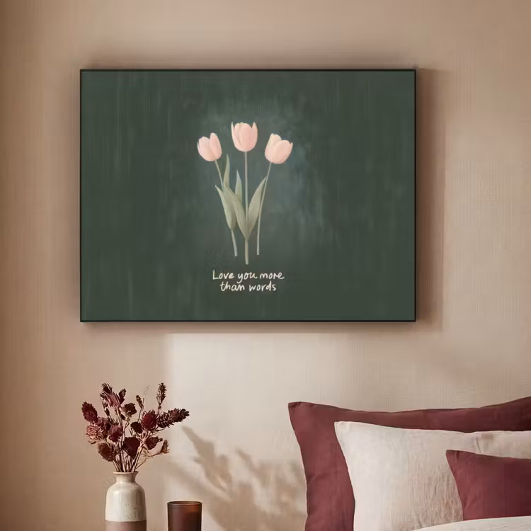 Tulpen - Roze - Tekst - Love Textielframe zwart klein -sfeer1
