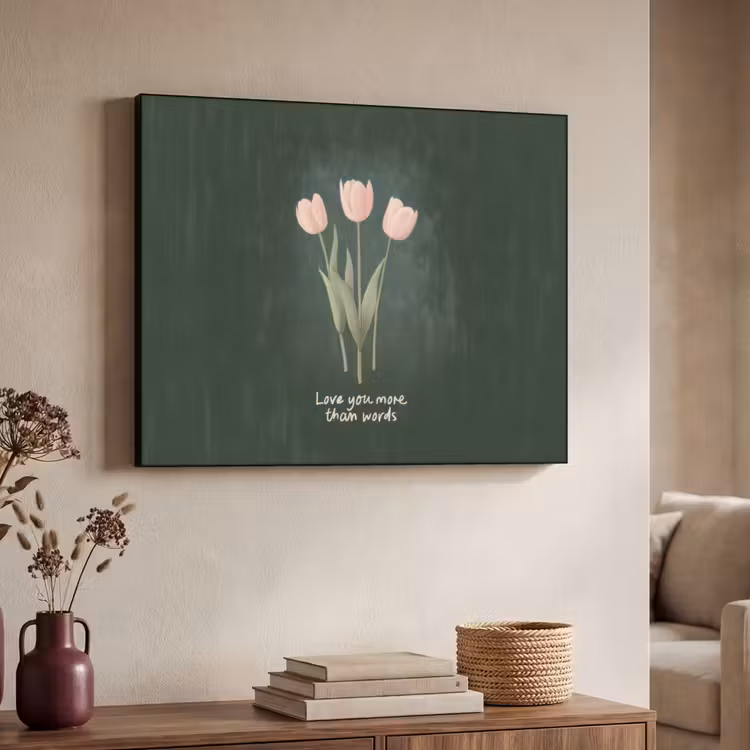 Tulpen - Roze - Tekst - Love Textielframe zwart klein -sfeer3