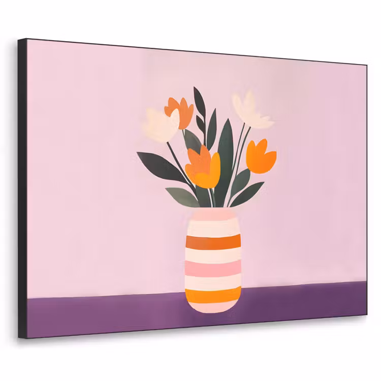 Tulpen - Vaas - Strepen - Paars Textielframe - compleet frame klein -3d