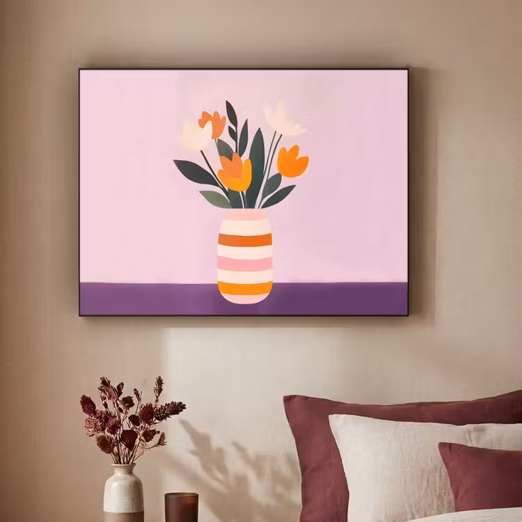 Tulpen - Vaas - Strepen - Paars Textielframe zwart klein -sfeer1