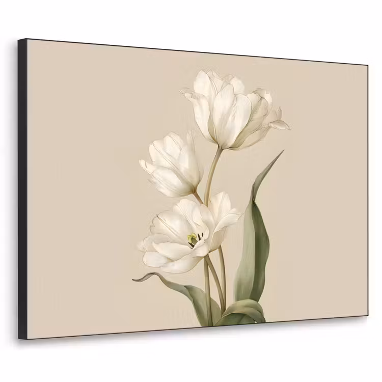 Tulpen - Wit - Bladeren Textielframe zwart klein -3d