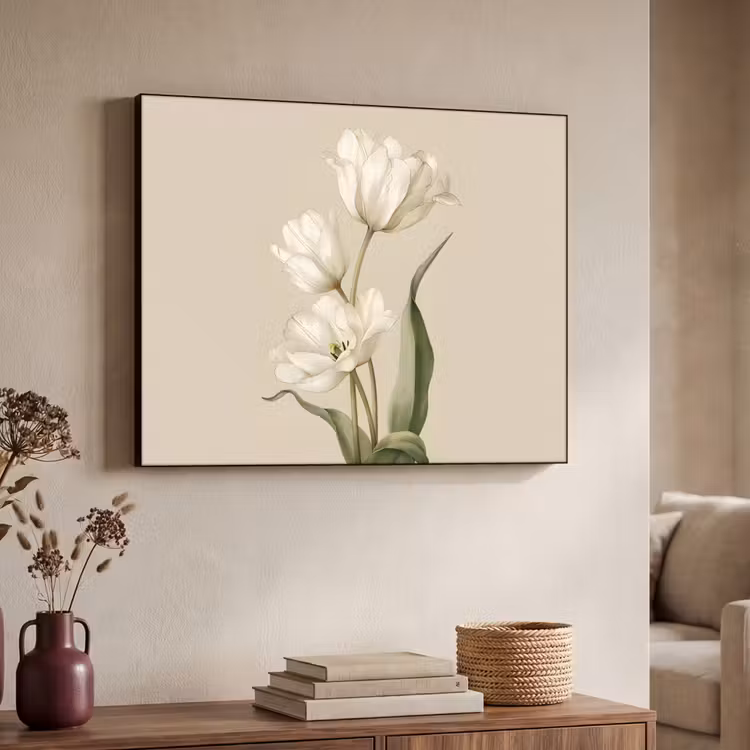 Tulpen - Wit - Bladeren Textielframe - compleet frame klein -sfeer3