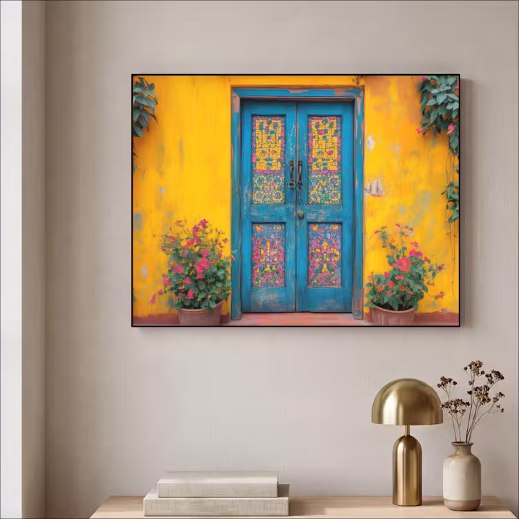 Deuren - Kleurrijk - Planten Textielframe zwart klein -sfeer2