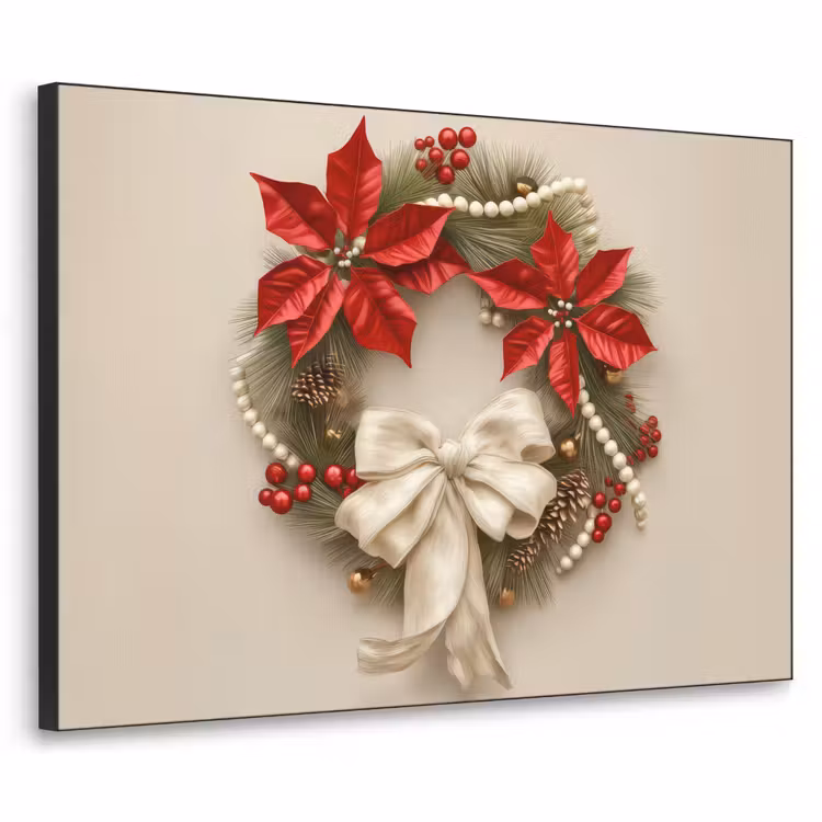 Deurkrans - Strik - Kerst - Rood - Groen Textielframe zwart klein -3d