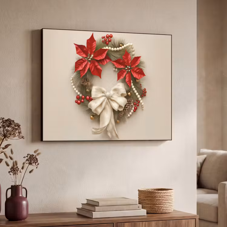 Deurkrans - Strik - Kerst - Rood - Groen Textielframe - compleet frame klein -sfeer3