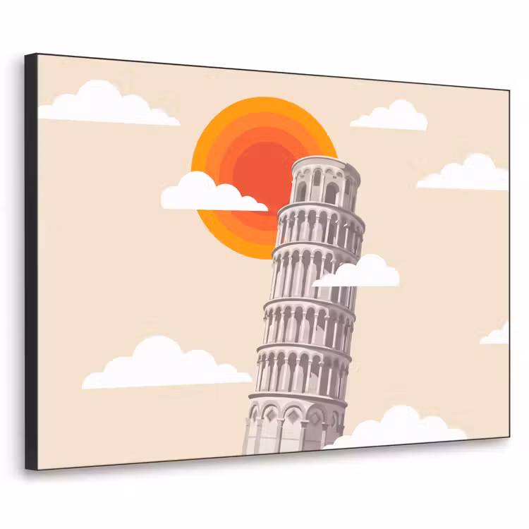 Toren - Pisa - Architectuur - Minimalistisch - Beige Textielframe zwart klein -3d