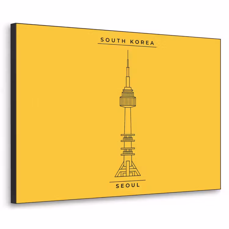 Toren - Seoul - Architectuur - Minimalistisch - Geel Textielframe zwart klein -3d