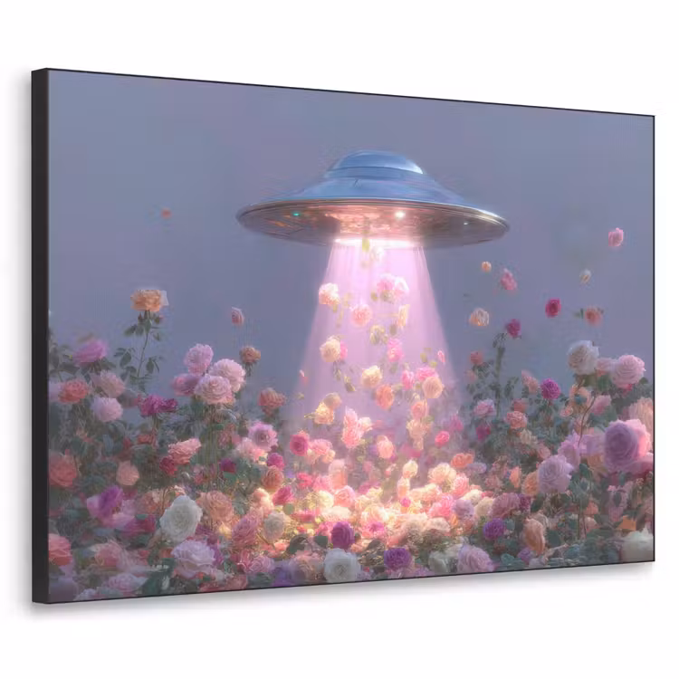 Ufo - Rozen - Pastelkleuren Textielframe zwart klein -3d