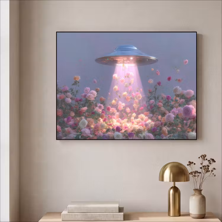 Ufo - Rozen - Pastelkleuren Textielframe - compleet frame klein -sfeer2