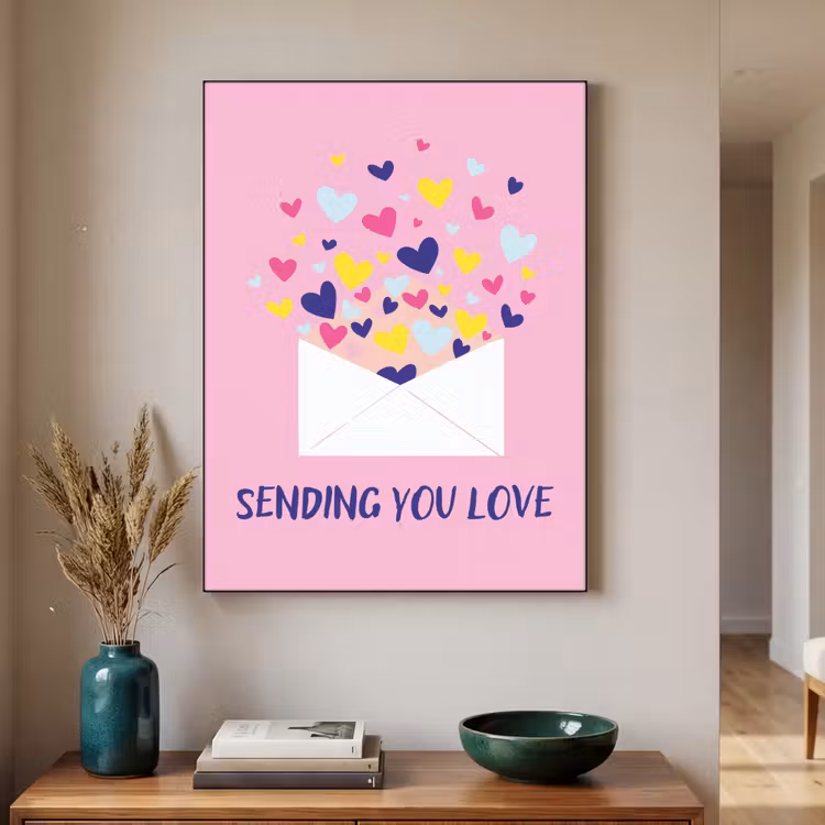 Envelop - Love - Hartjes - Valentijn Textielframe zwart klein -sfeer1