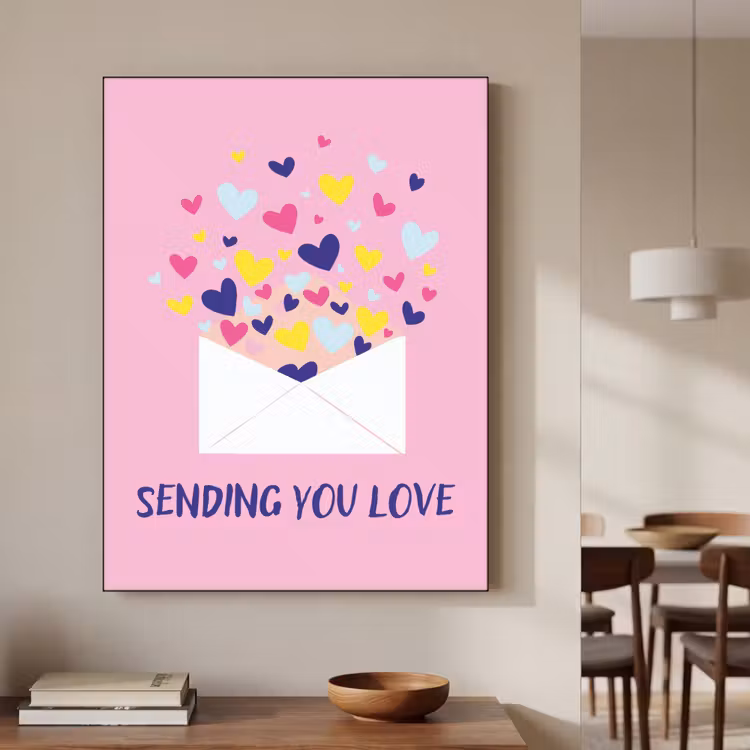 Envelop - Love - Hartjes - Valentijn Textielframe zwart klein -sfeer2
