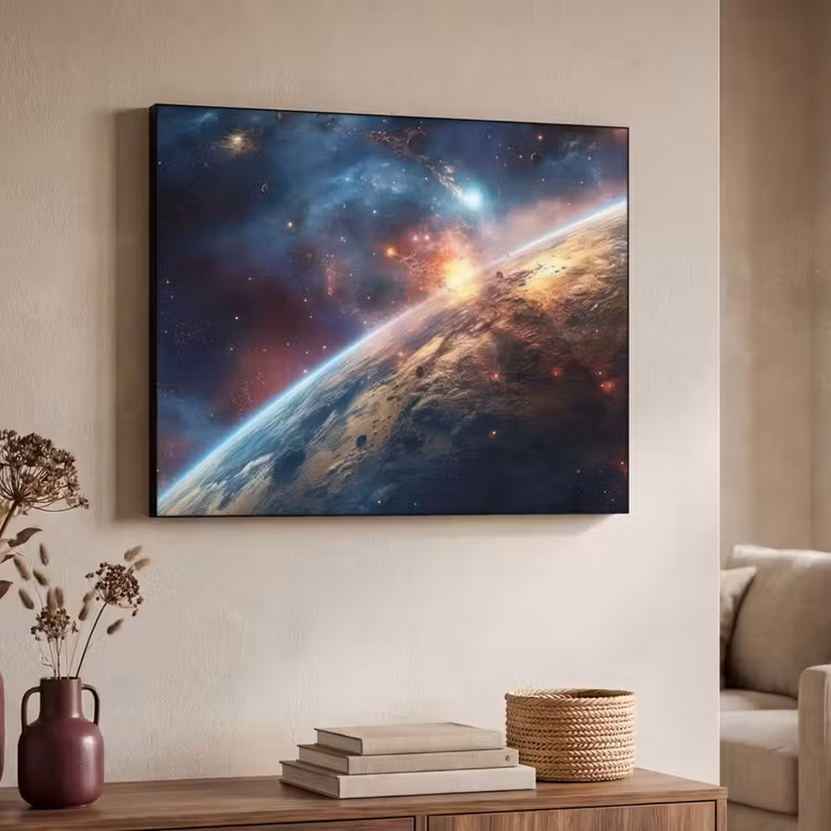 Heelal - Sterren - Ruimte - Planeet Textielframe zwart klein -sfeer3